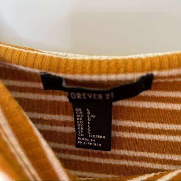 [L] Forever 21 Golden Mustard Yellow & White Striped Long Sleeve Crop Top - Picture 8 of 9